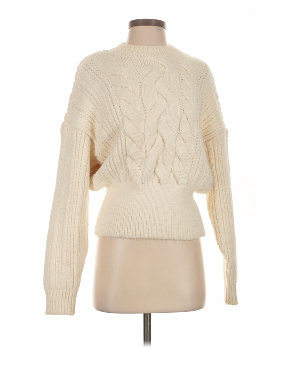 Zara Ivory Cable Crewneck Sweater